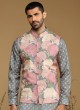 Light Grey Floral Printed Nehru Jacket Set